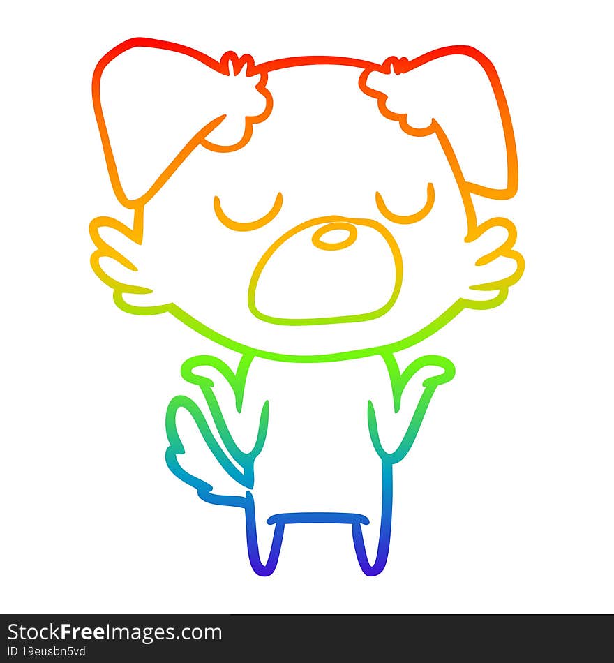 rainbow gradient line drawing cartoon dog shrugging shoulders