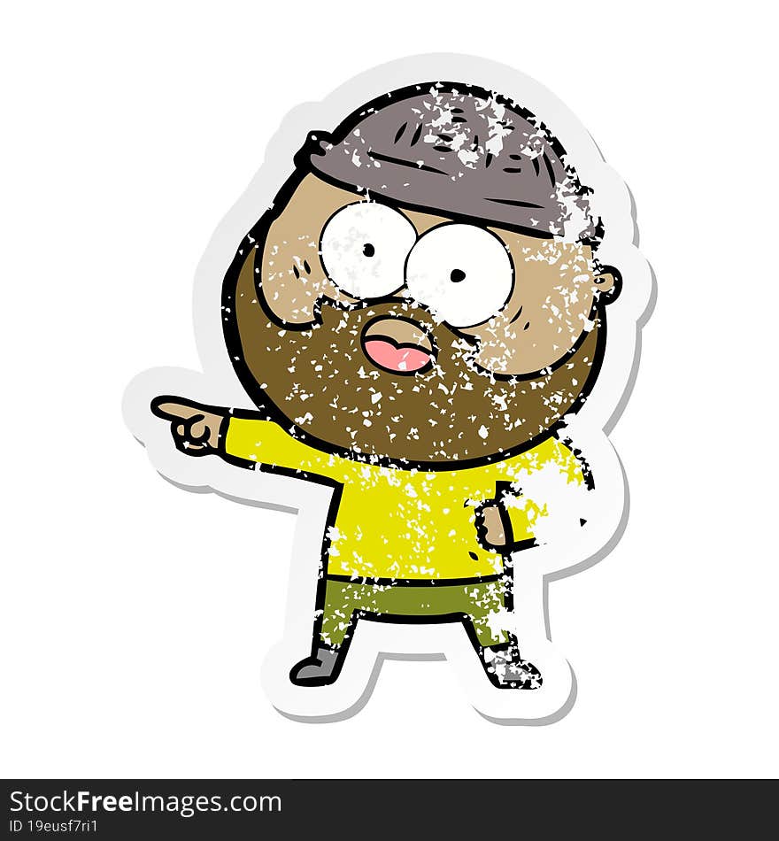 distressed sticker of a cartoon bearded man