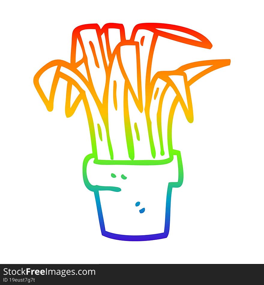 rainbow gradient line drawing of a cartoon indoor plant
