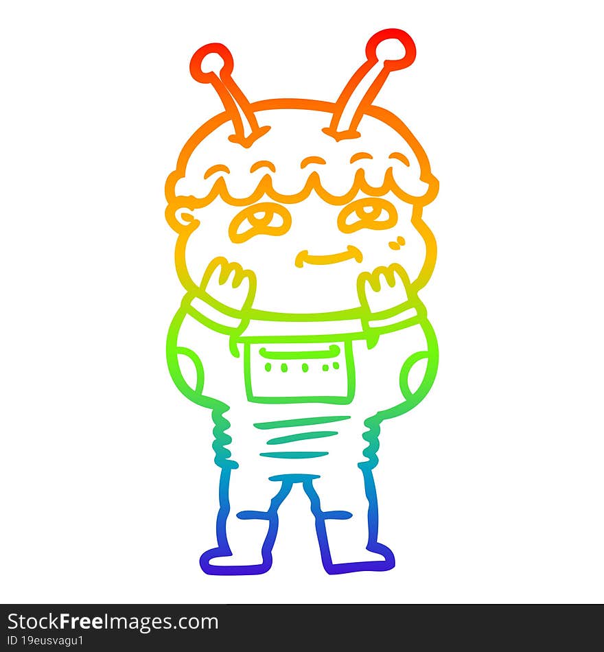 Rainbow Gradient Line Drawing Surprised Cartoon Spaceman