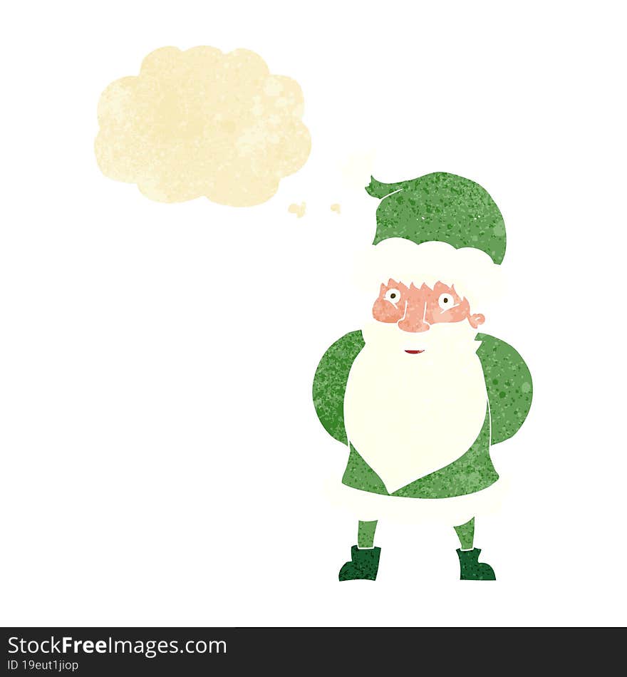 cartoon santa claus with thought bubble