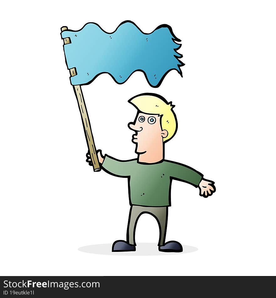 cartoon man waving flag