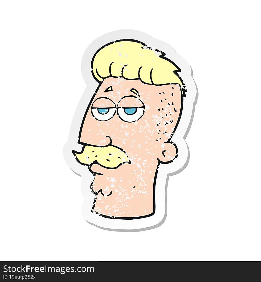 retro distressed sticker of a cartoon man with hipster hair cut