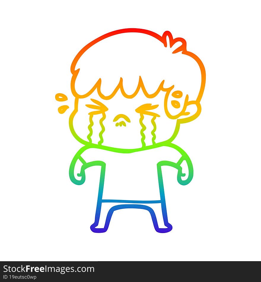 rainbow gradient line drawing cartoon boy crying