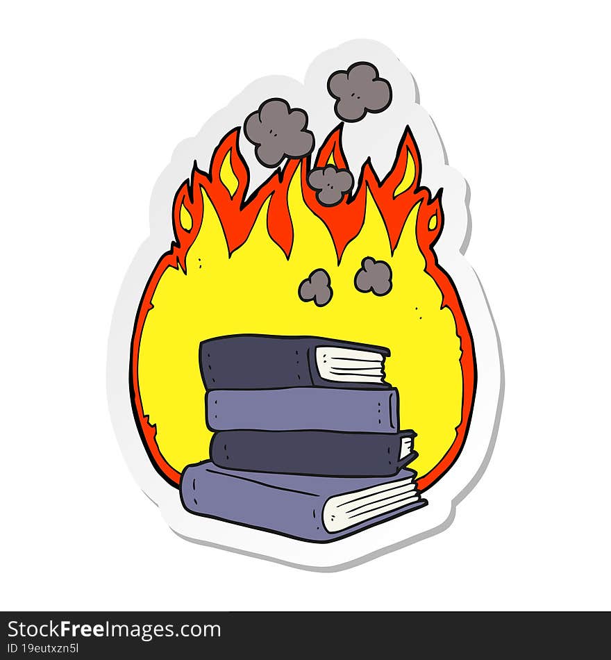 Sticker Of A Cartoon Stack Of Books Burning