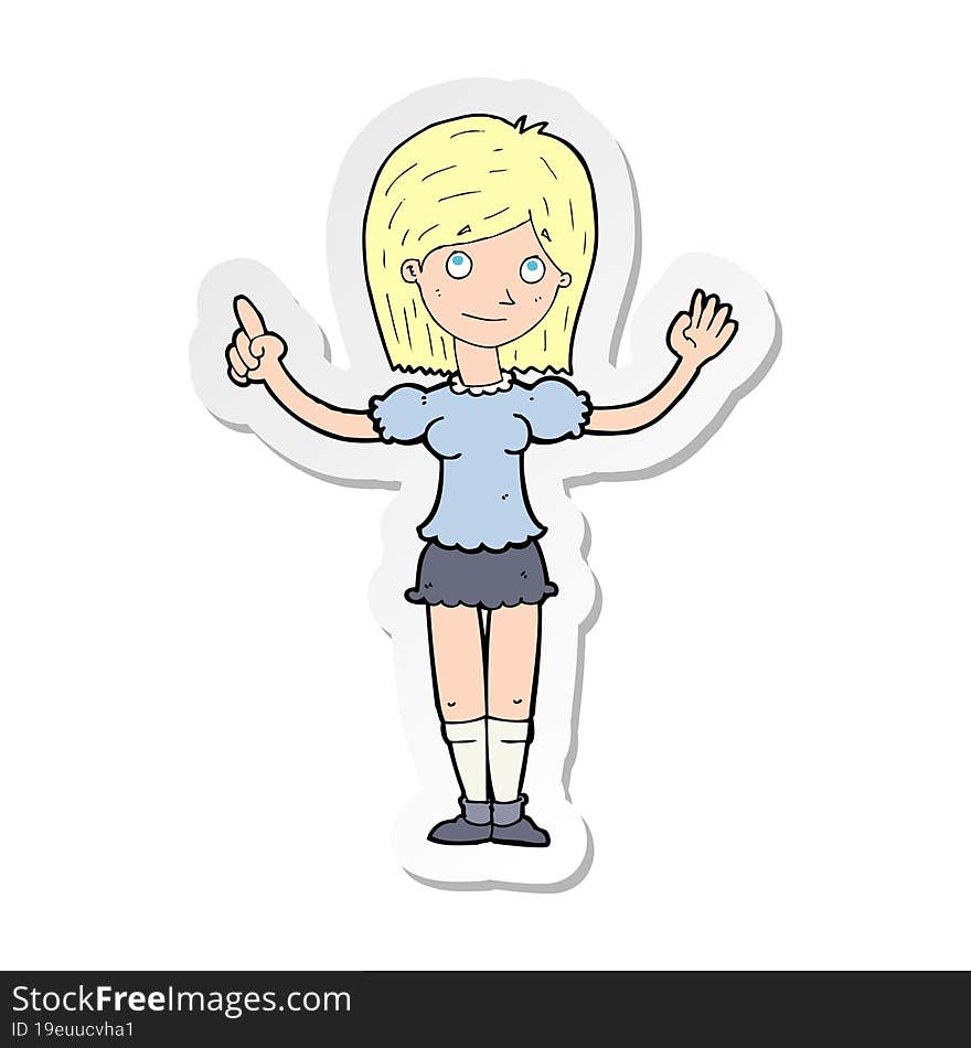 sticker of a cartoon woman explaining idea