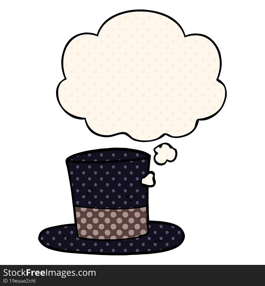 Cartoon Top Hat And Thought Bubble In Comic Book Style