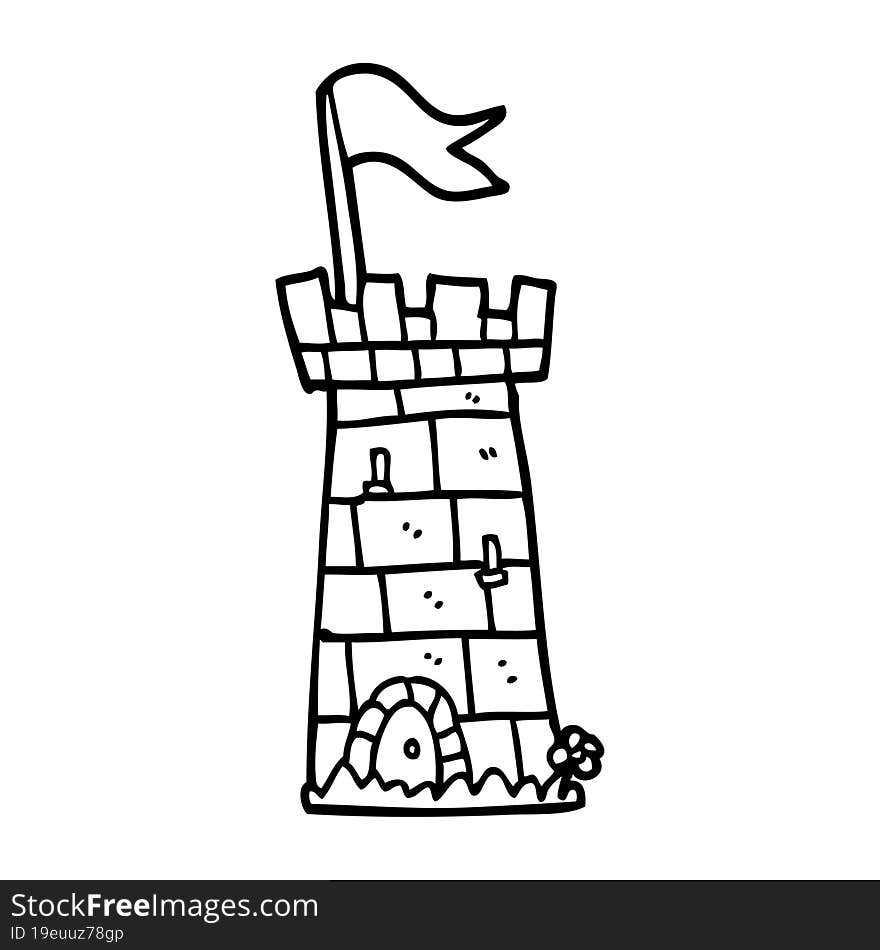 line drawing cartoon castle tower