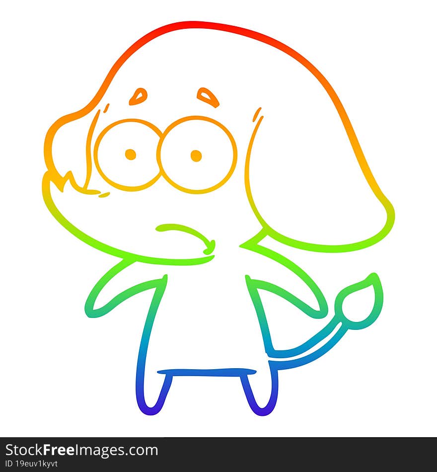 Rainbow Gradient Line Drawing Cartoon Unsure Elephant