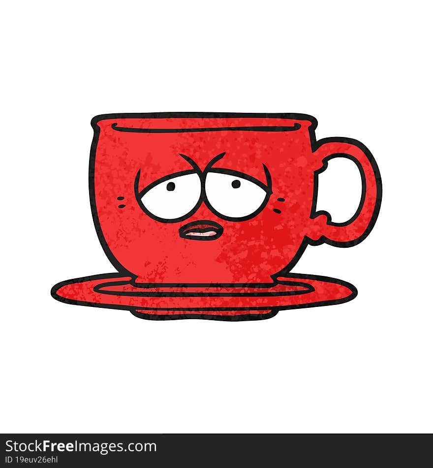 cartoon tired tea cup. cartoon tired tea cup