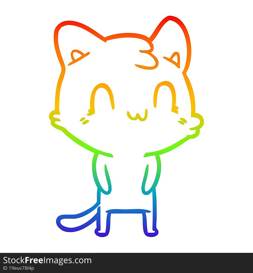 rainbow gradient line drawing of a cartoon happy cat