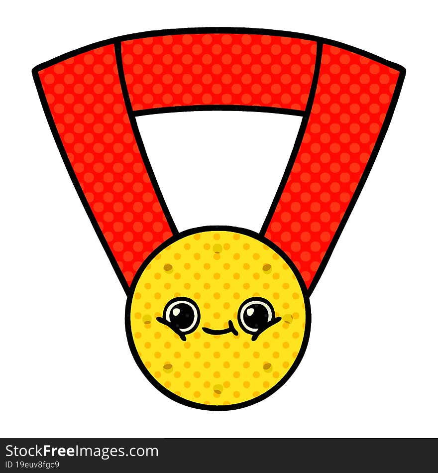 comic book style cartoon gold medal