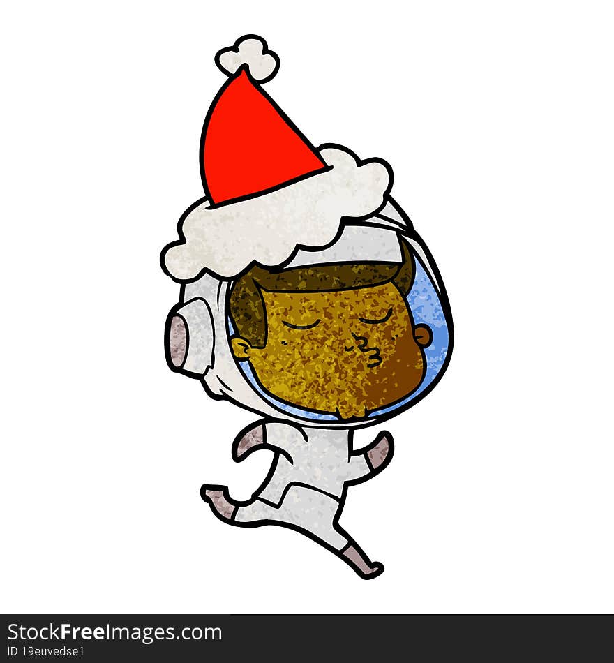 textured cartoon of a confident astronaut wearing santa hat