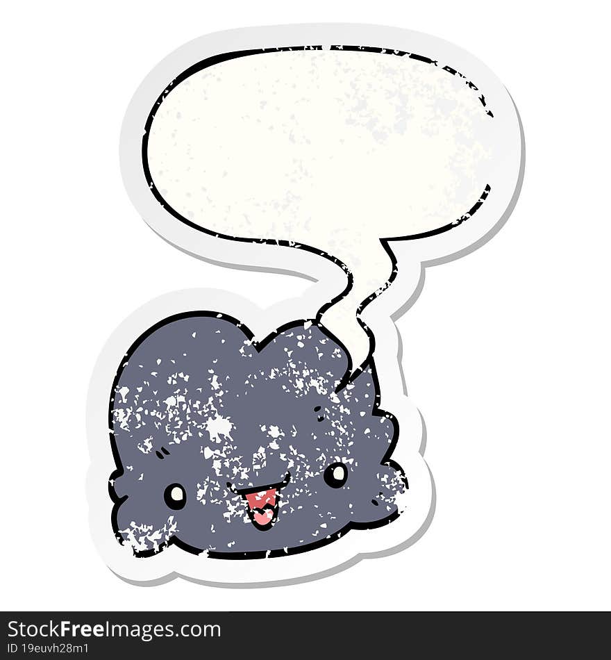 cartoon tiny happy cloud and speech bubble distressed sticker