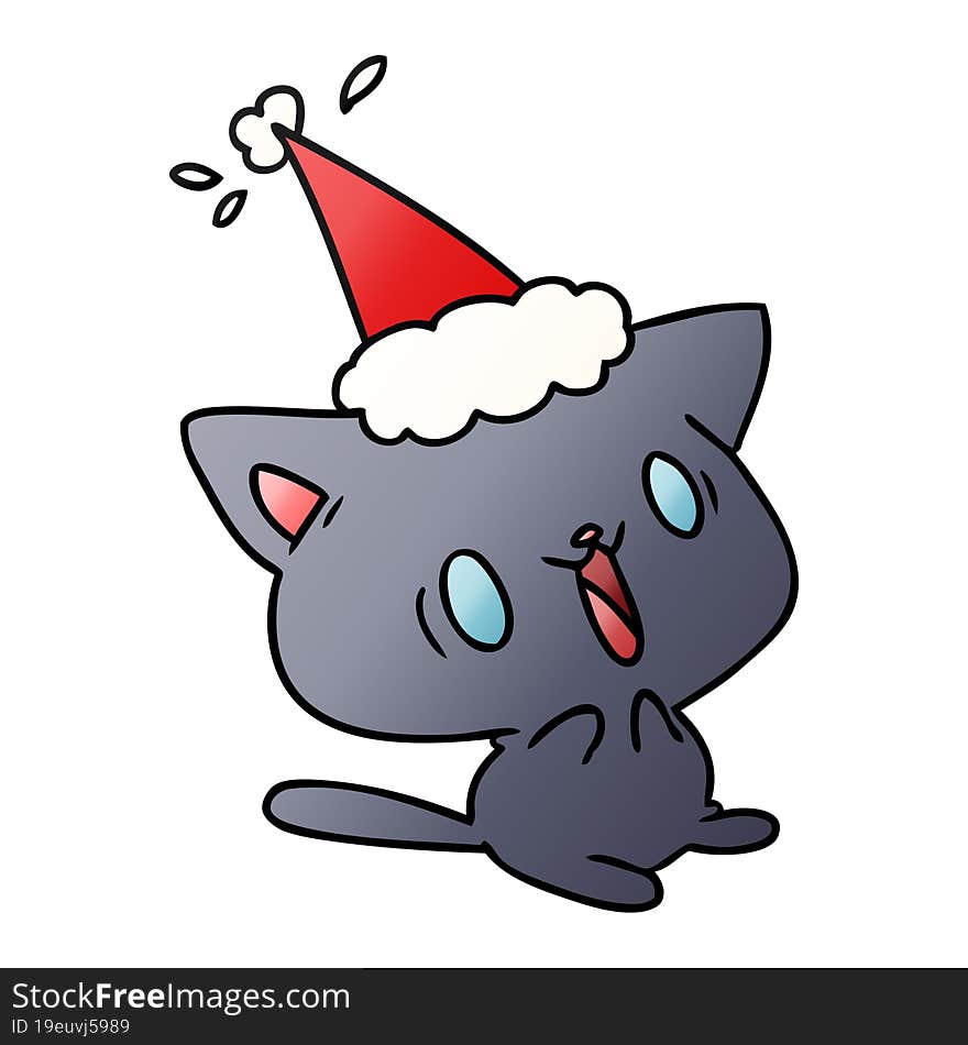 hand drawn christmas gradient cartoon of kawaii cat