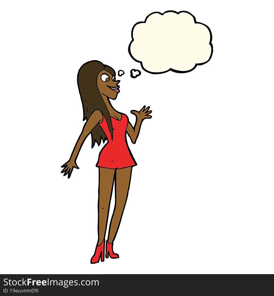 Cartoon Woman In Pink Dress With Thought Bubble