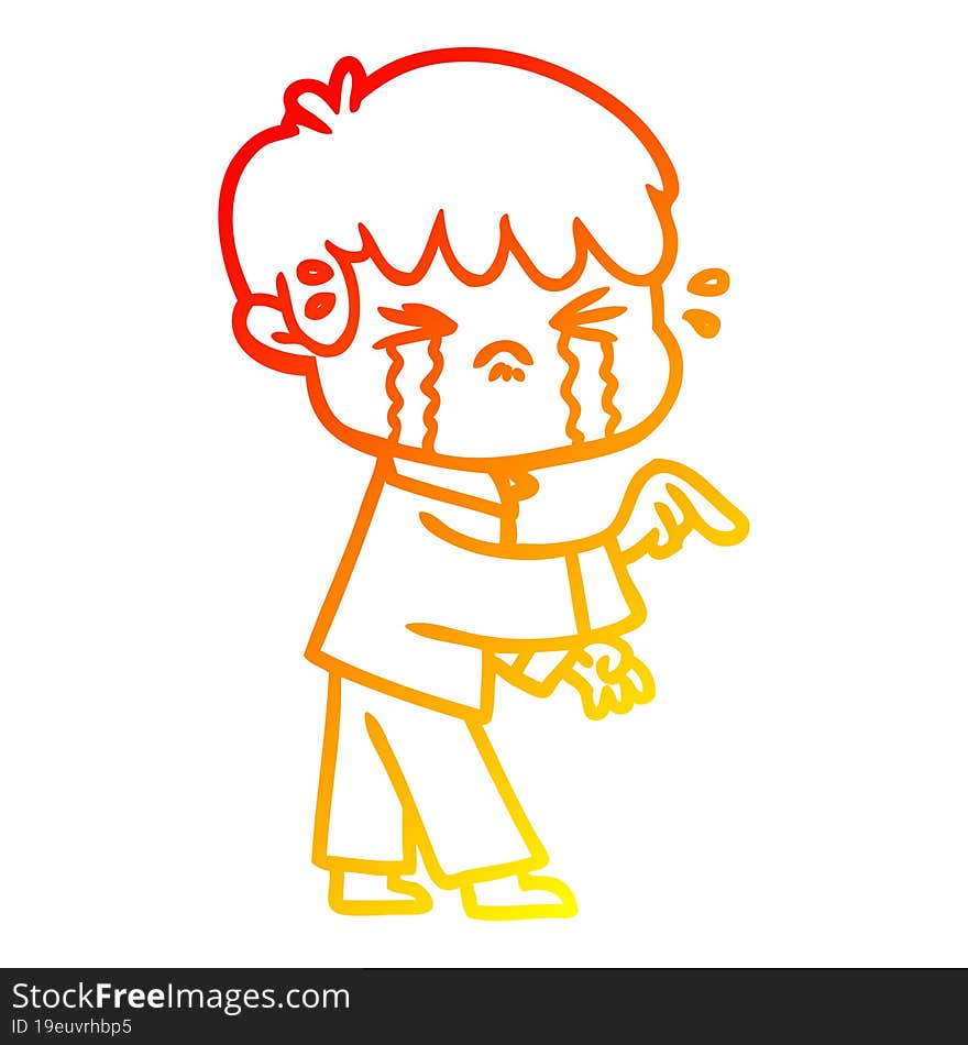 warm gradient line drawing crying boy cartoon