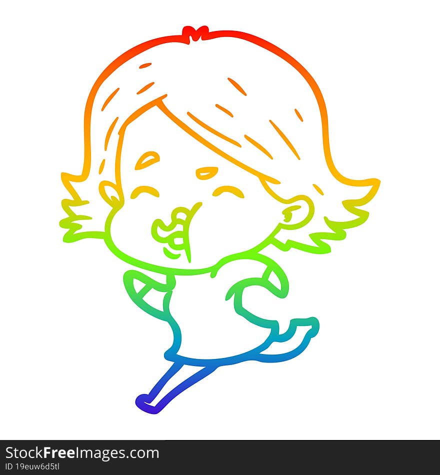 rainbow gradient line drawing of a cartoon girl pulling face