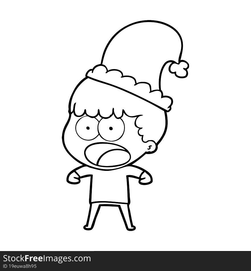 cartoon shocked man in xmas hat. cartoon shocked man in xmas hat