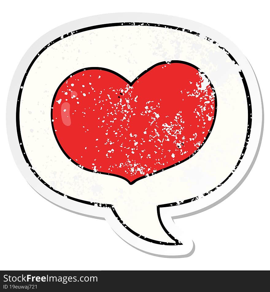 Cartoon Love Heart And Speech Bubble Distressed Sticker