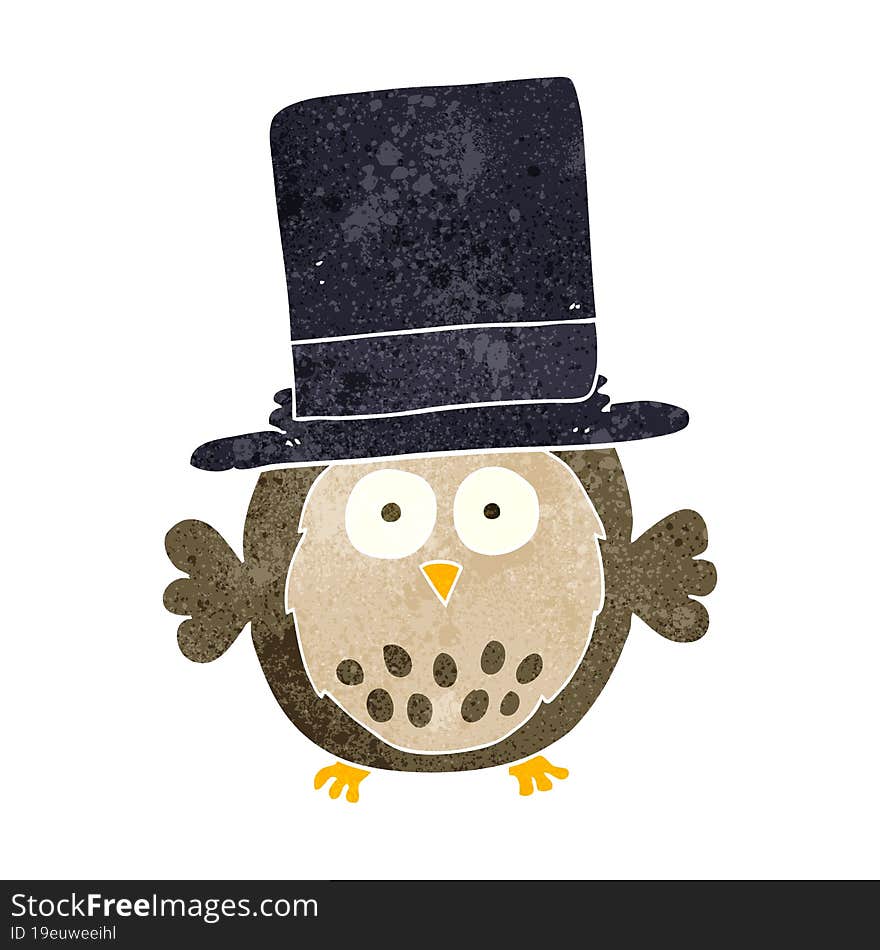 Retro Cartoon Owl Wearing Top Hat