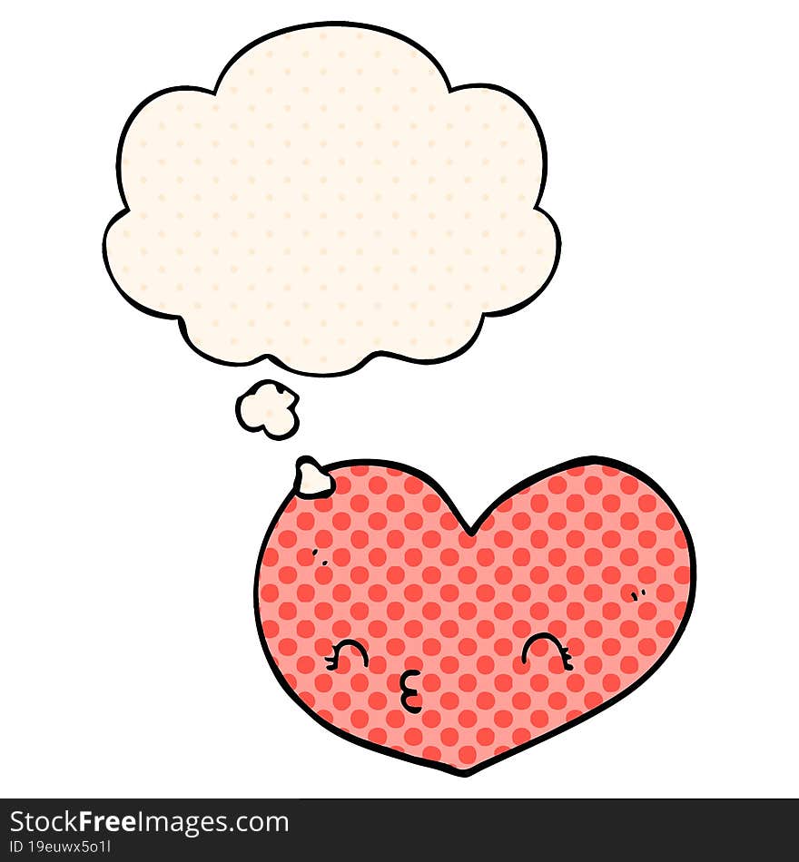 cartoon heart with face and thought bubble in comic book style