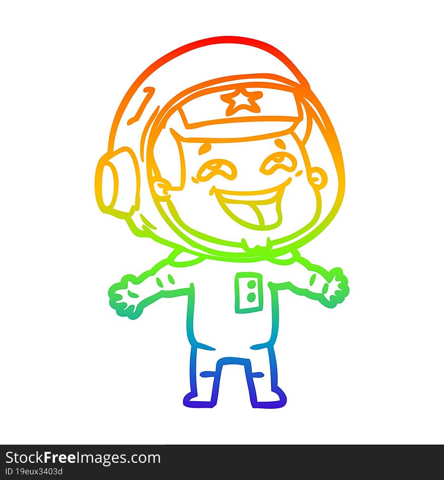 rainbow gradient line drawing of a cartoon laughing astronaut