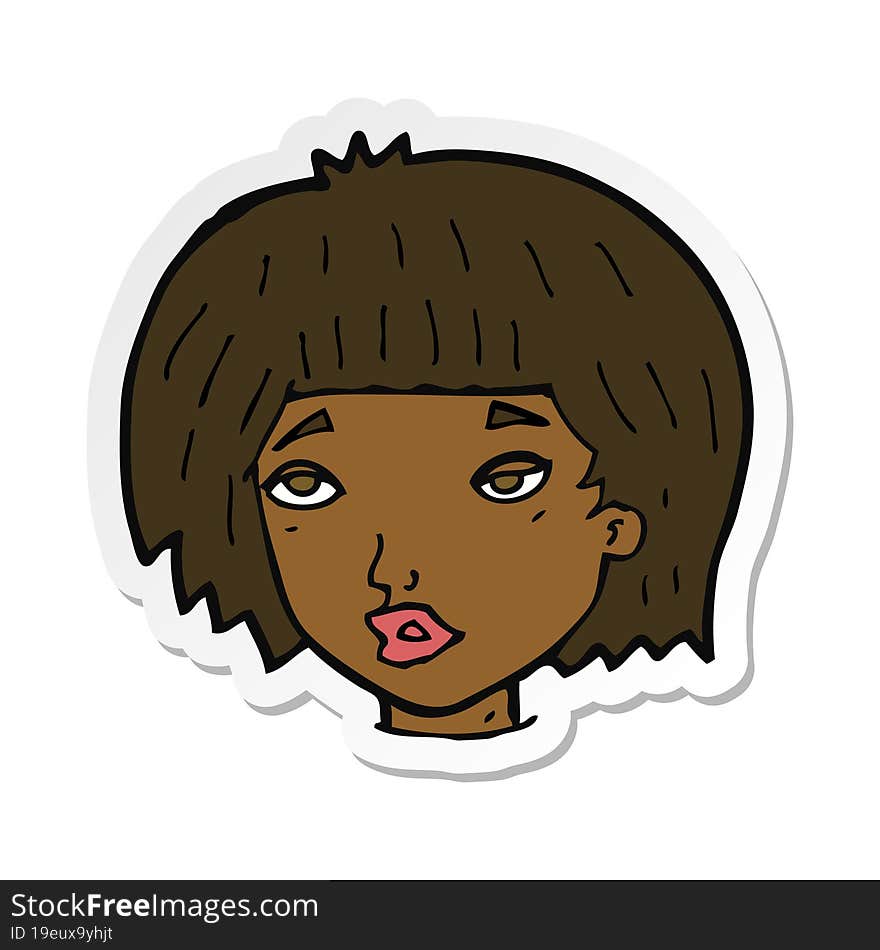 Sticker Of A Cartoon Bored Looking Woman