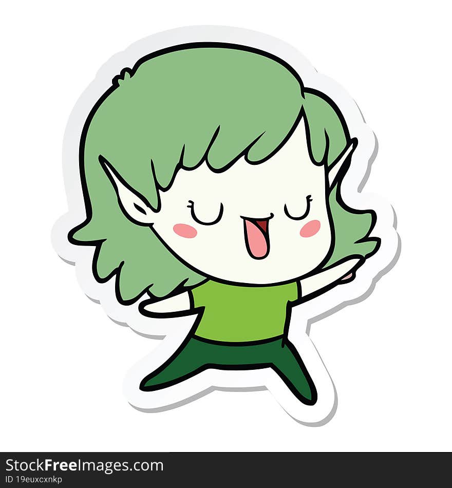 Sticker Of A Cartoon Elf Girl