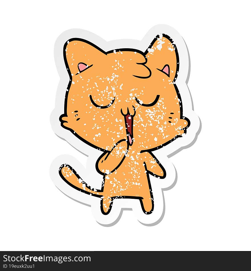 distressed sticker of a cartoon cat yawning