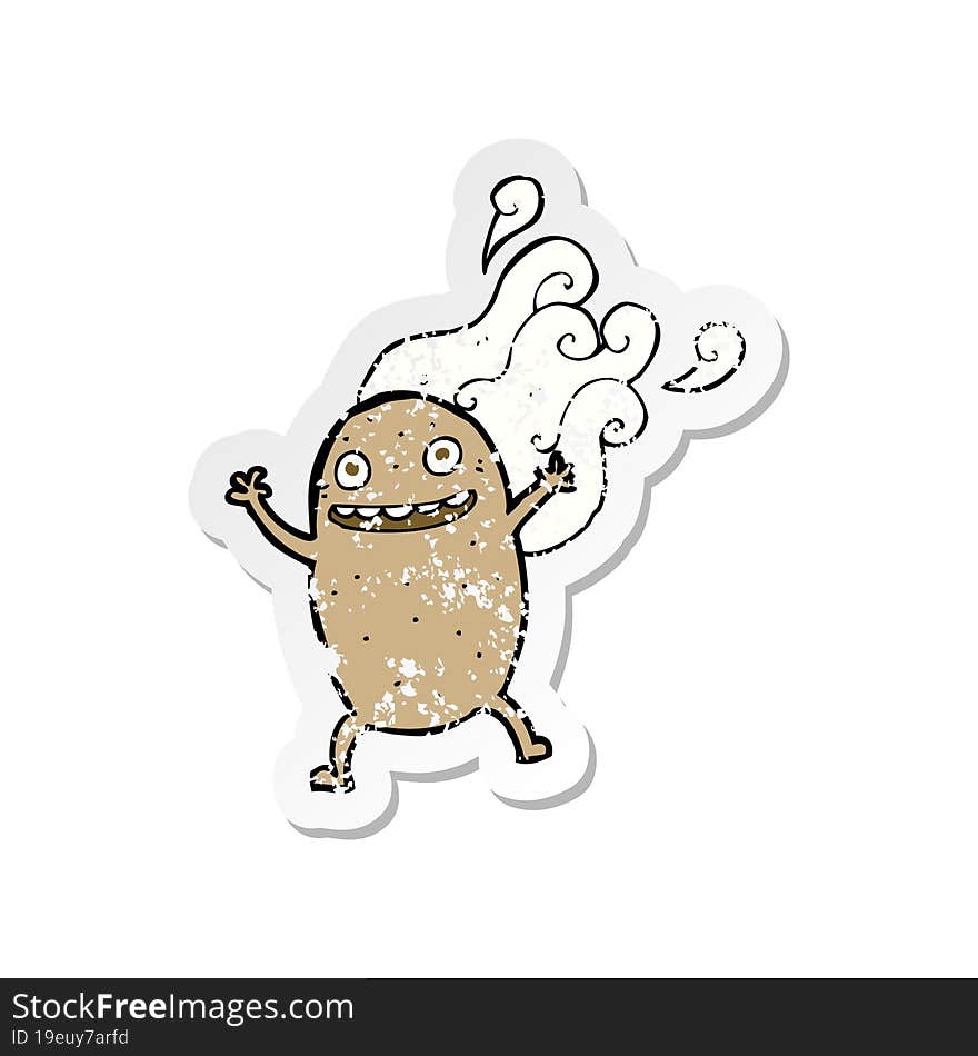 Retro Distressed Sticker Of A Cartoon Happy Potato