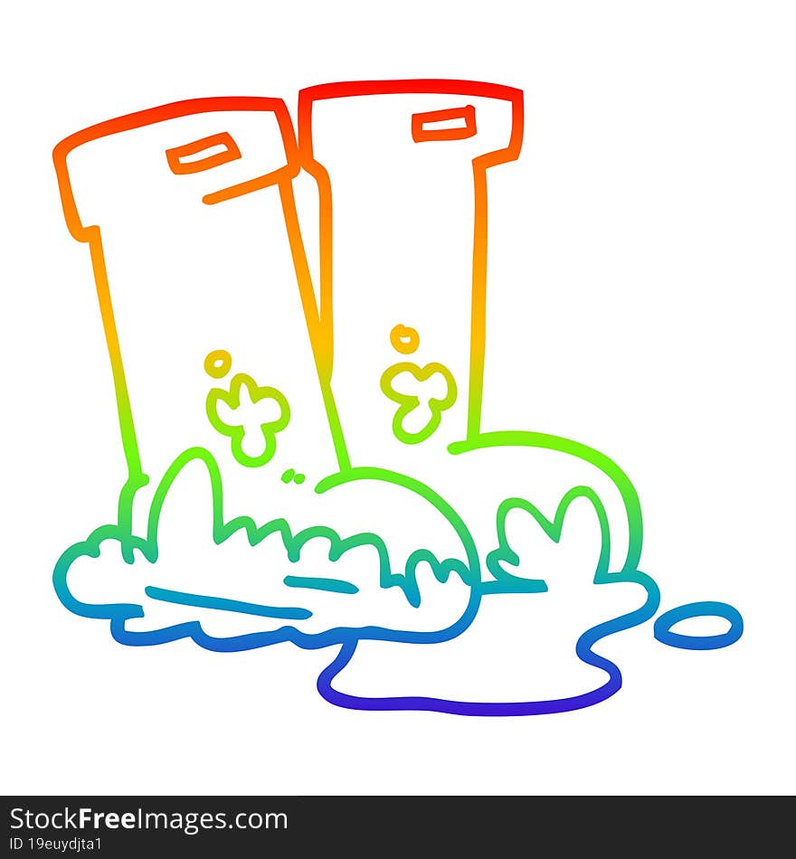 rainbow gradient line drawing of a cartoon wellingtons