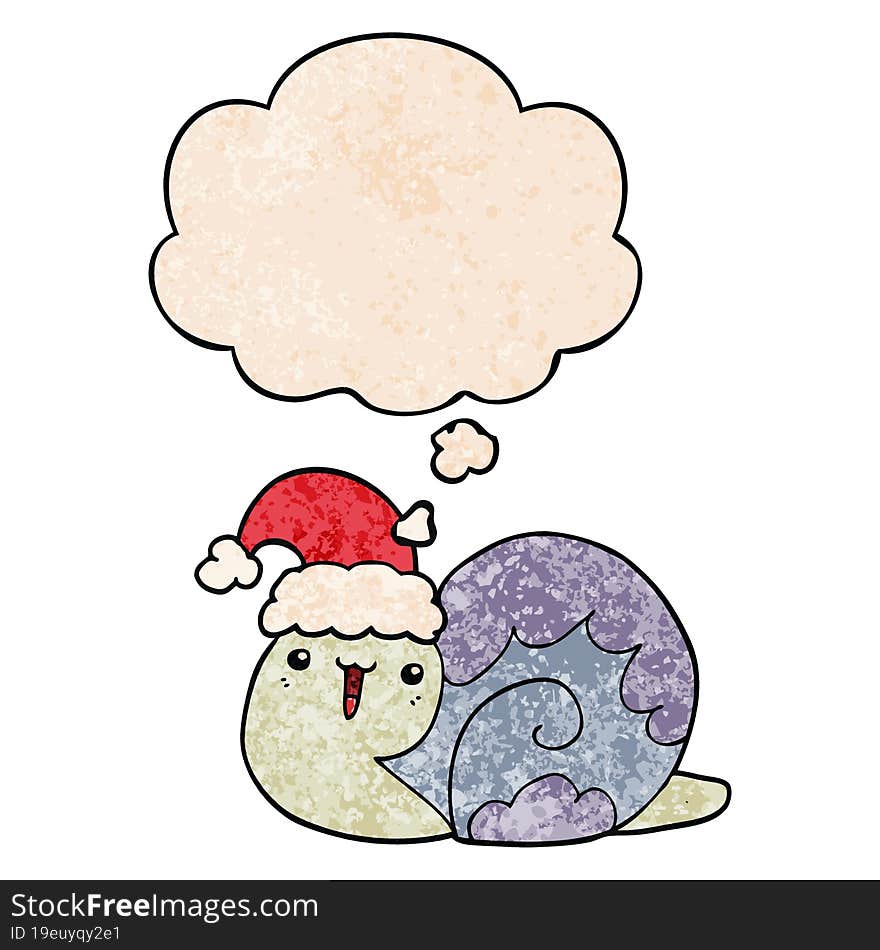 cute cartoon christmas snail and thought bubble in grunge texture pattern style