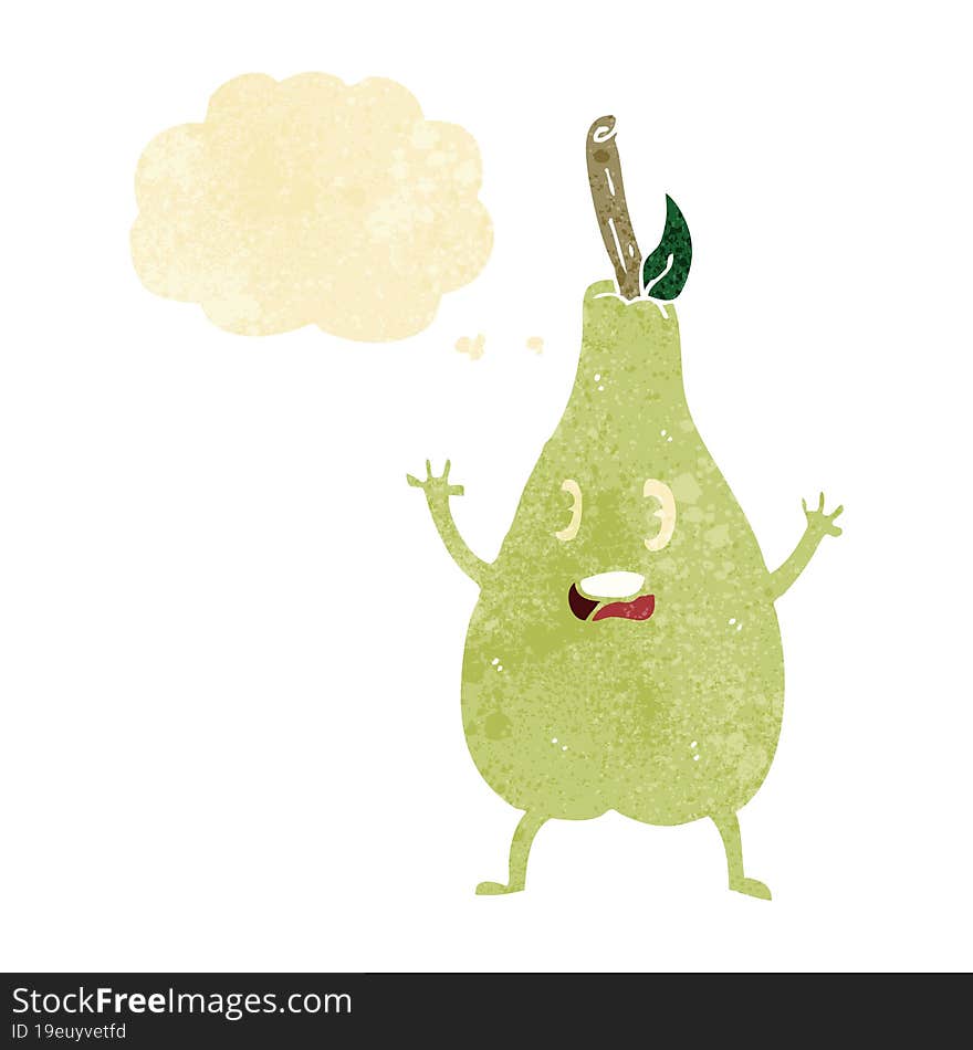 cartoon frightened pear with thought bubble