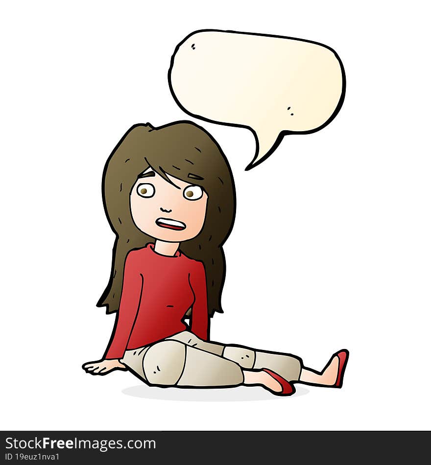 cartoon girl sitting on floor with speech bubble