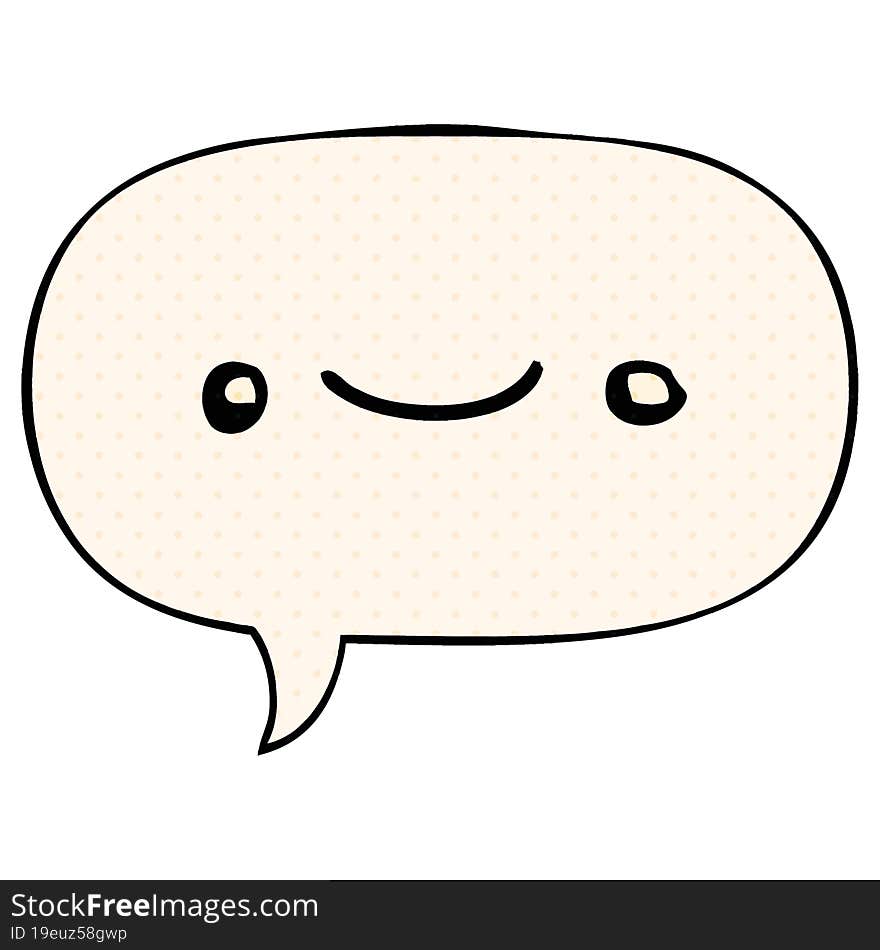 happy cartoon face with speech bubble in comic book style