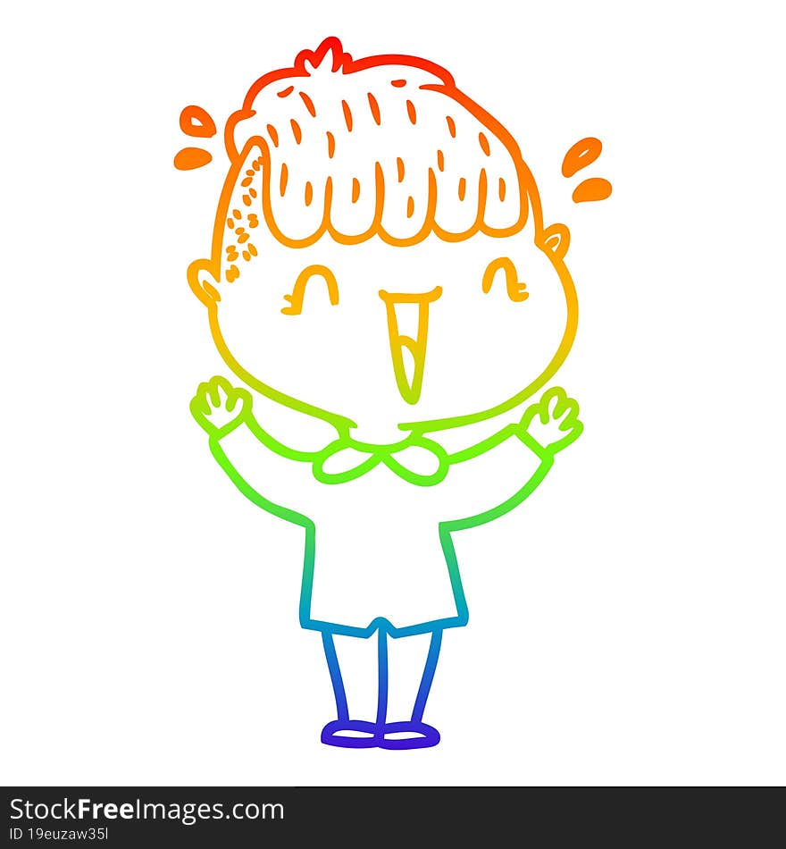 Rainbow Gradient Line Drawing Cartoon Happy Boy Surprised