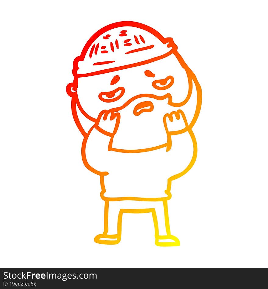 warm gradient line drawing of a cartoon worried man with beard