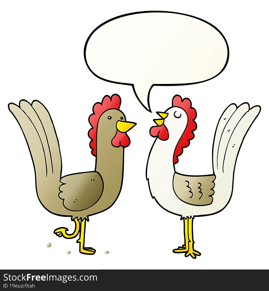 Cartoon Chickens And Speech Bubble In Smooth Gradient Style