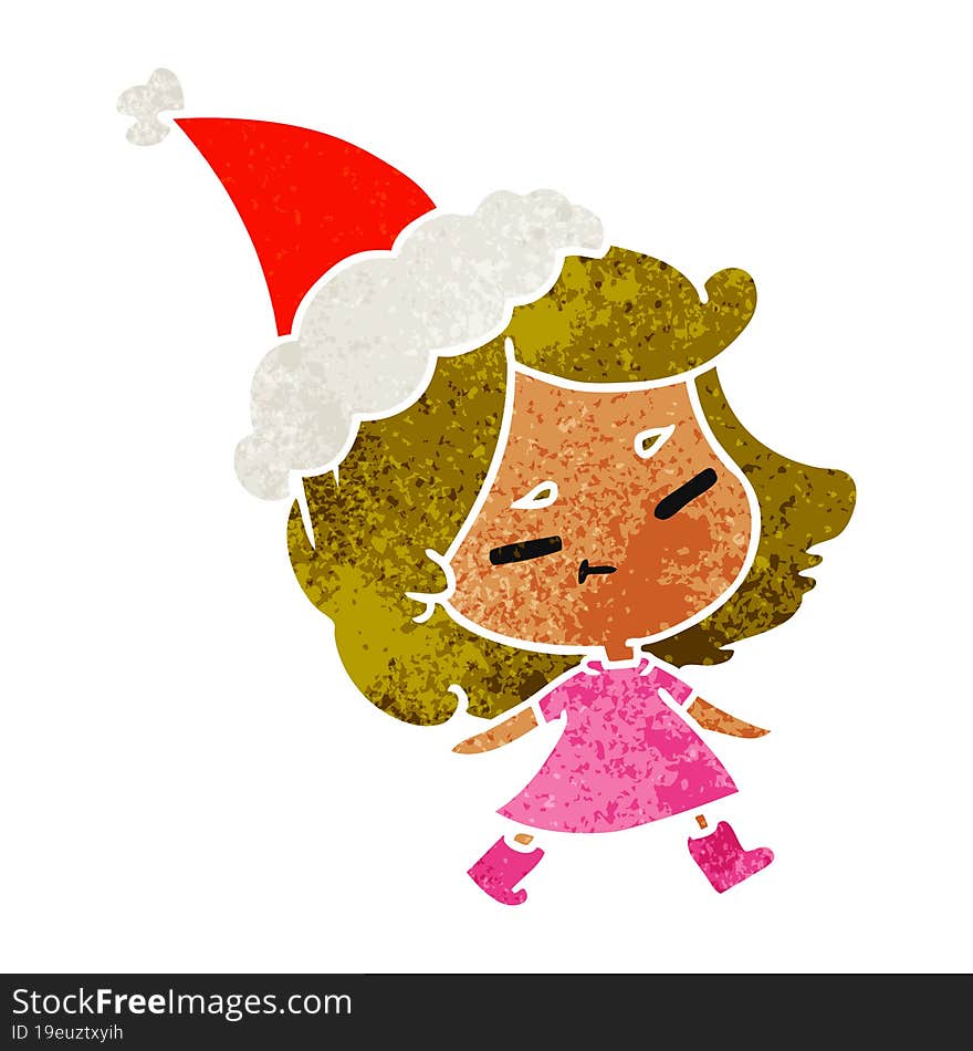 hand drawn christmas retro cartoon of kawaii girl