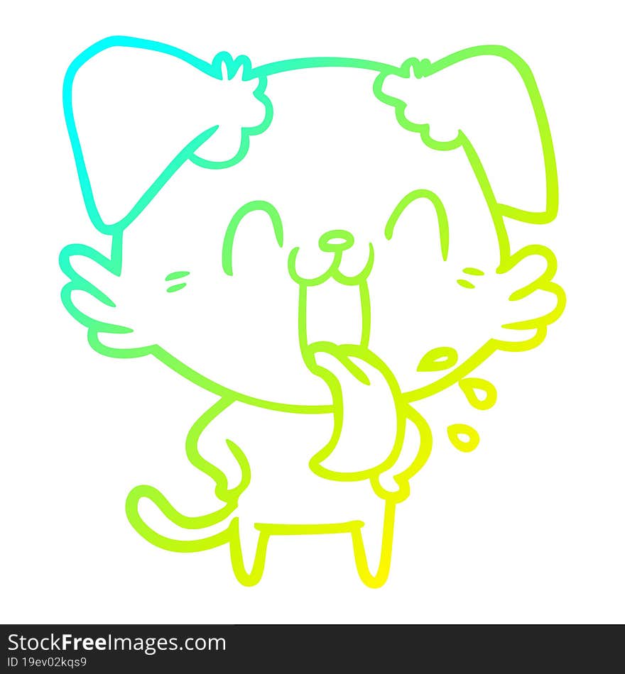 cold gradient line drawing of a cartoon panting dog