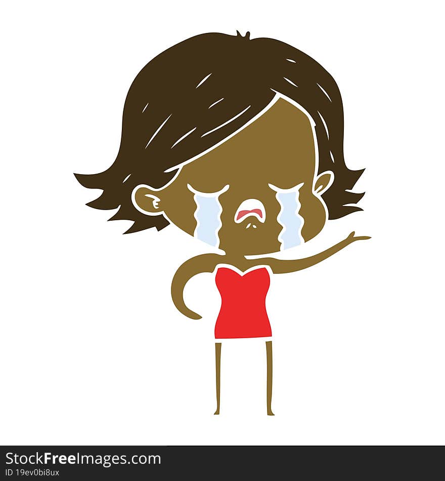 flat color style cartoon girl crying