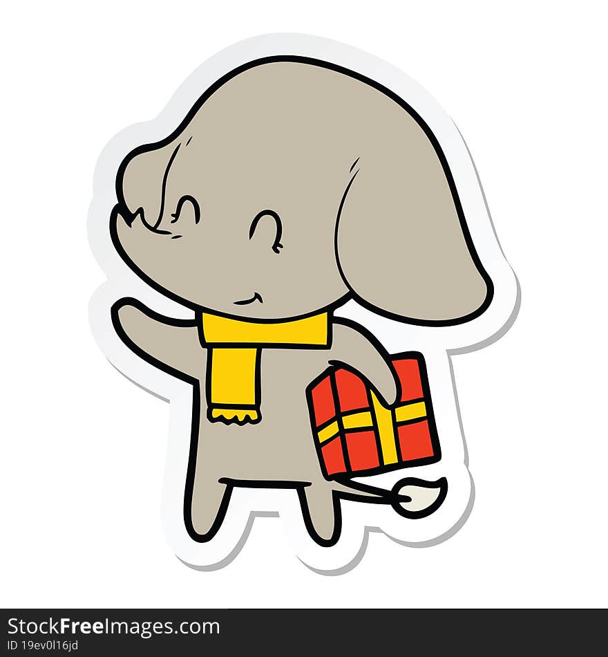 sticker of a cute cartoon christmas elephant