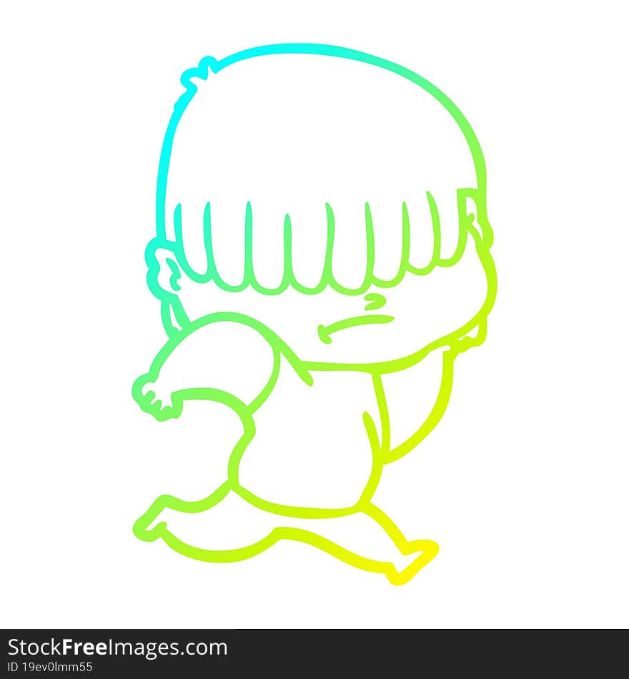 Cold Gradient Line Drawing Cartoon Boy With Untidy Hair