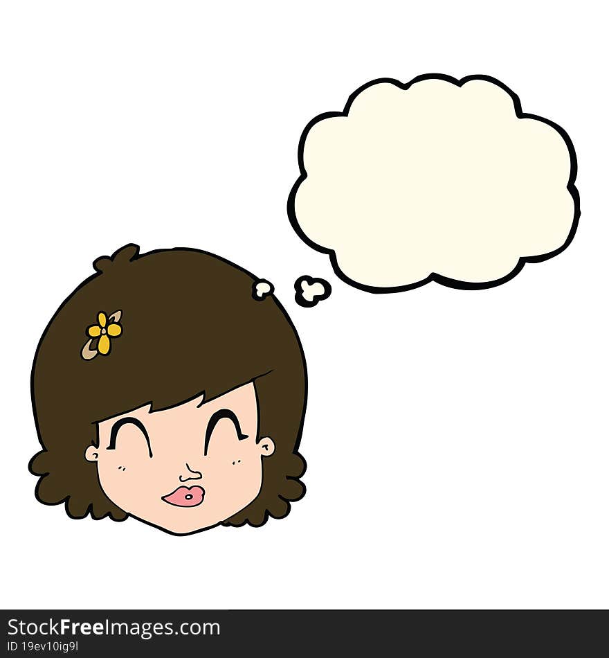 Cartoon Happy Female Face With Thought Bubble