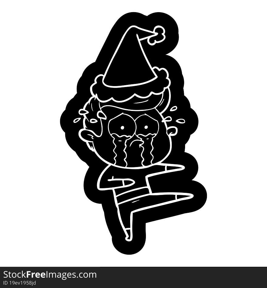 cartoon icon of a crying dancer wearing santa hat