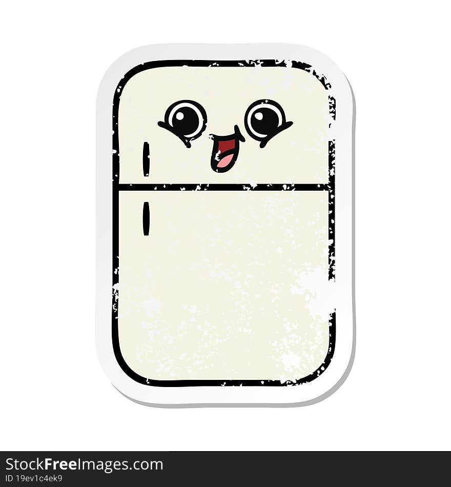 Distressed Sticker Of A Cute Cartoon Fridge Freezer