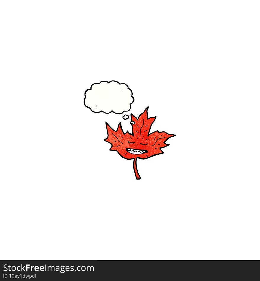 cartoon red maple leaf with thought bubble