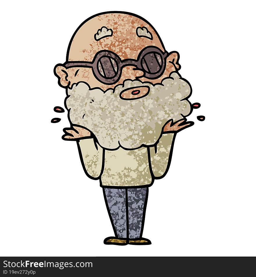 cartoon curious man with beard and sunglasses. cartoon curious man with beard and sunglasses