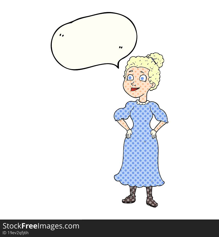 Comic Book Speech Bubble Cartoon Victorian Woman In Dress